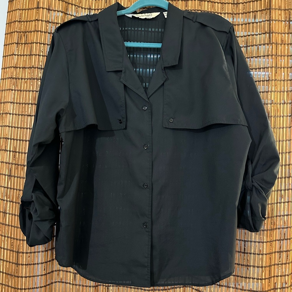 DVF vintage Diane Von Furstenberg woman 18W oversized CAMP shirt XL in black